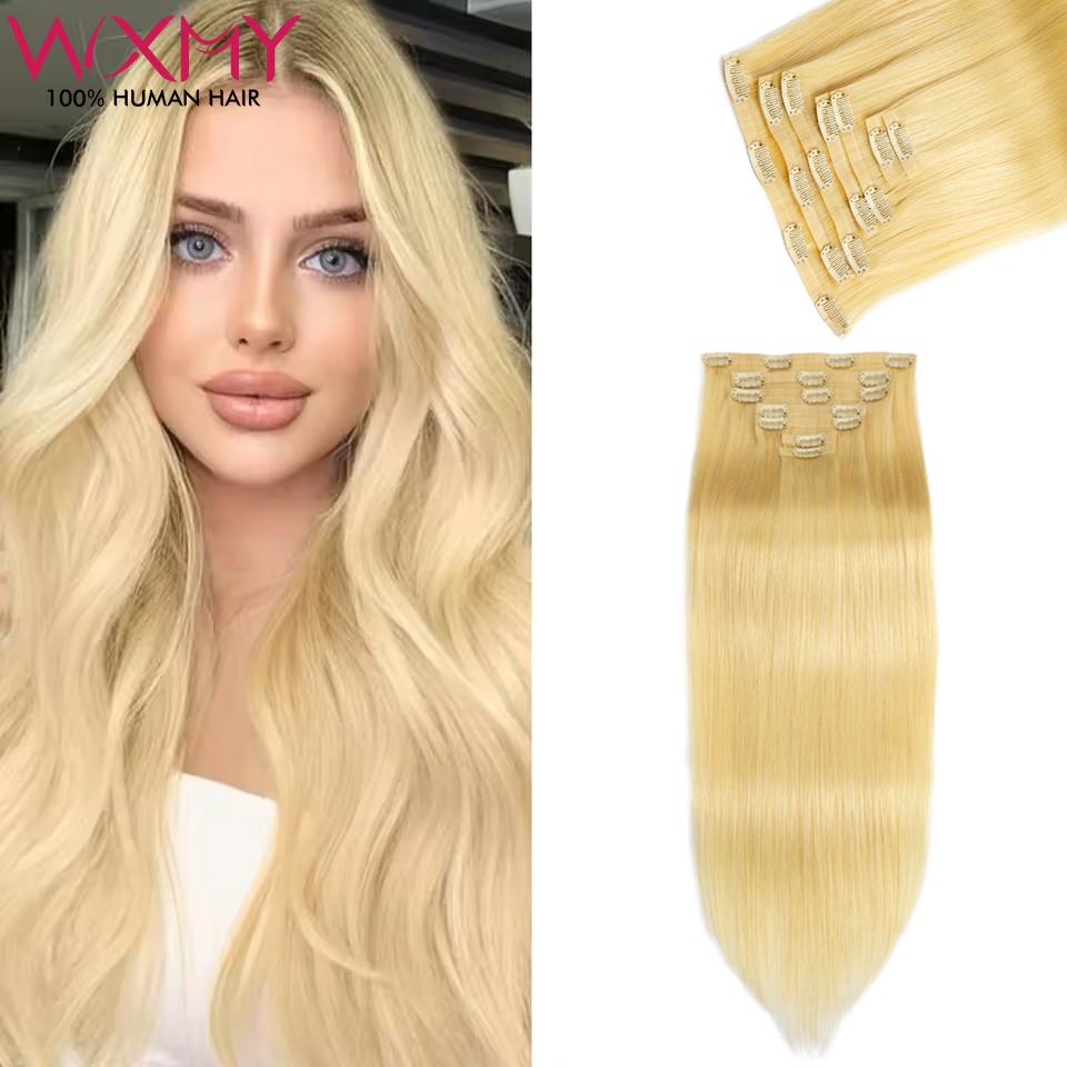 Blonde Straight Hair PU Clip I - огляд і ціна Seamless Clip In Hair Extensions Human Hair