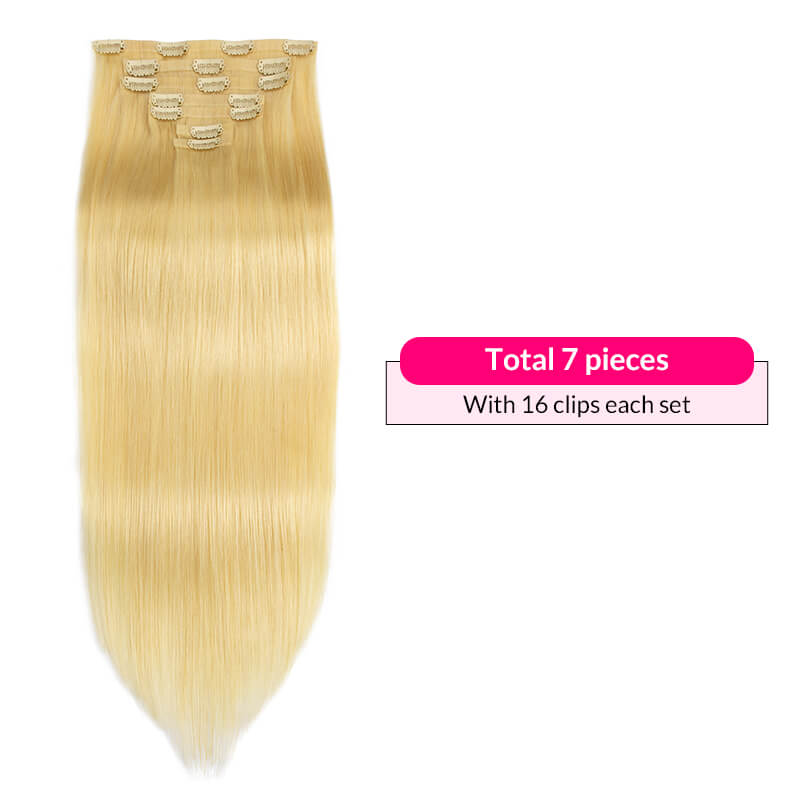 Blonde Straight Hair PU Clip I - огляд і ціна Seamless Clip In Hair Extensions Human Hair