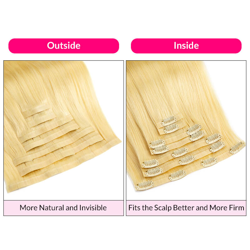 Blonde Straight Hair PU Clip I - огляд і ціна Seamless Clip In Hair Extensions Human Hair