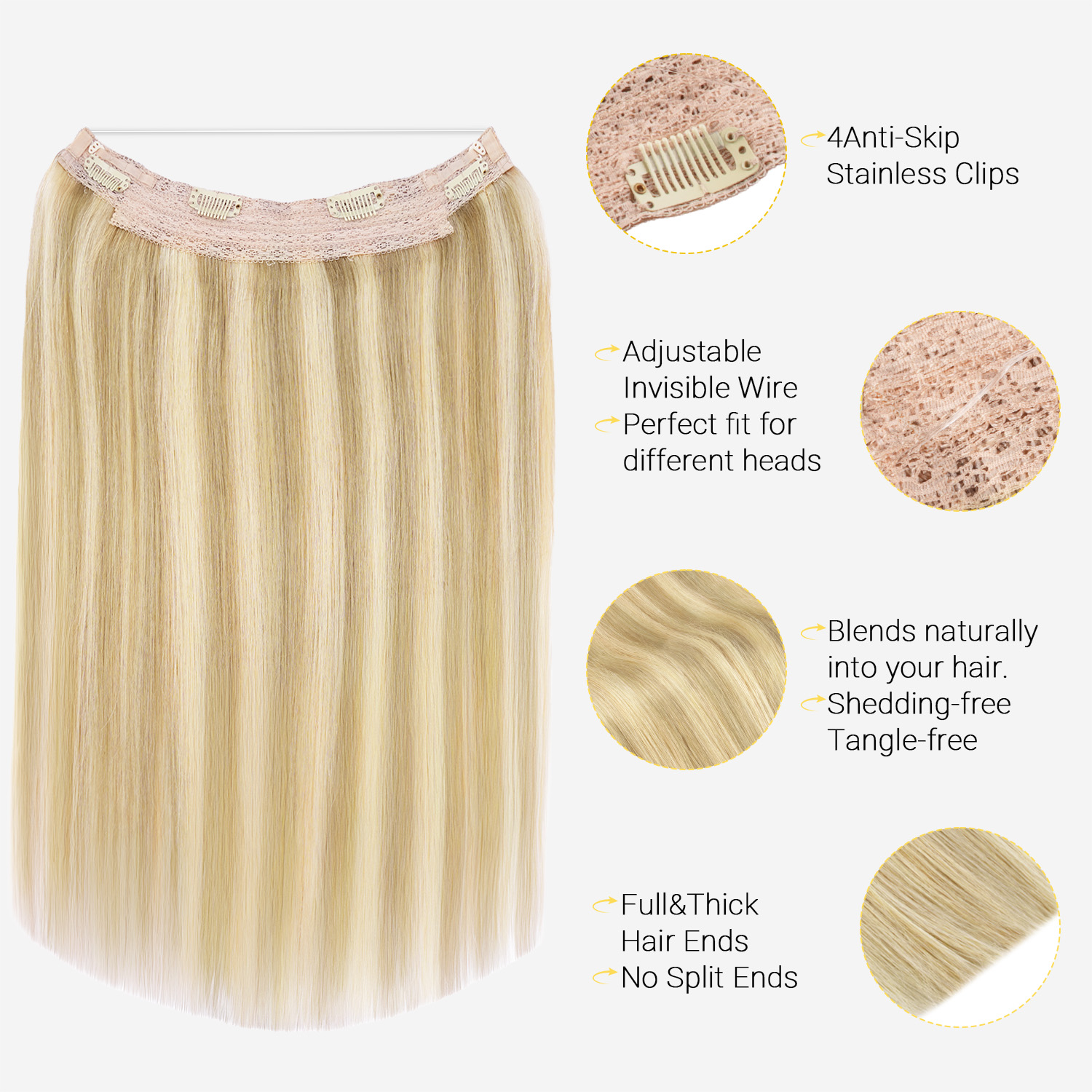 Sunmofavo Invisible Wire Halo  - огляд і ціна Seamless Clip In Hair Extensions Human Hair