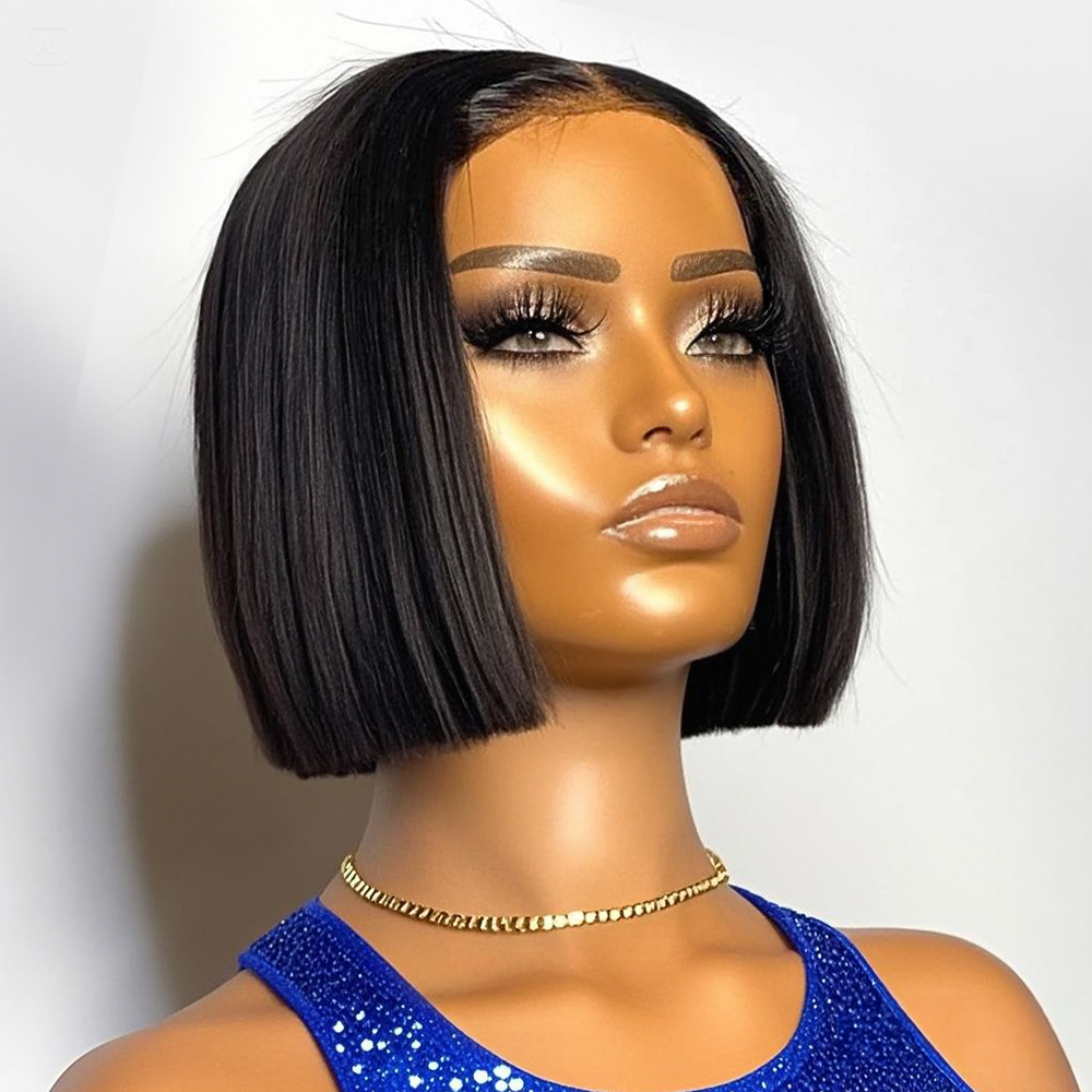 250% Density Straight Short Bo - огляд і ціна Pre Parted 13X4 Lace Front Bob Wig